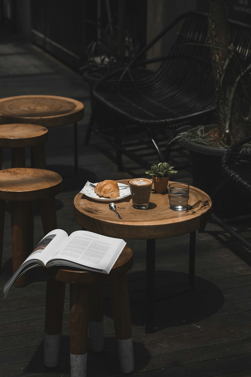 Coffee, croissant and a book