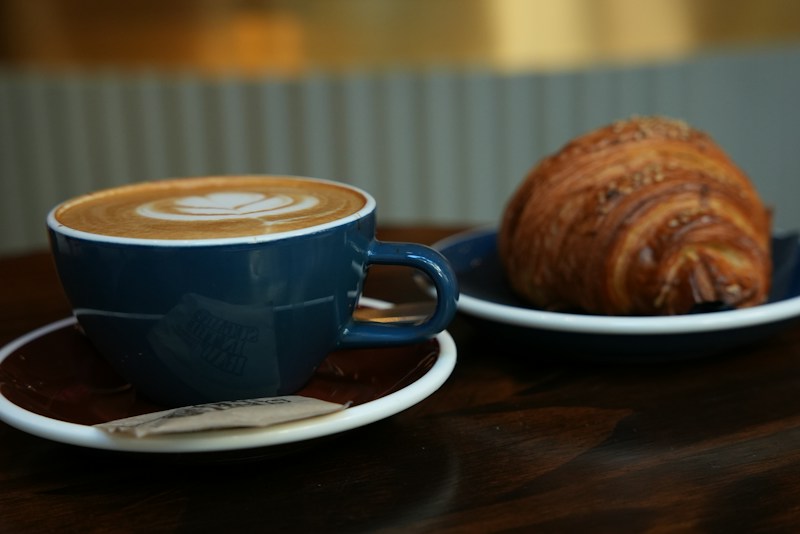 Blue cup of coffee